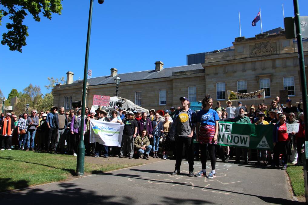 A protest against the Midland Energy proposal was held in Hobart on Saturday.