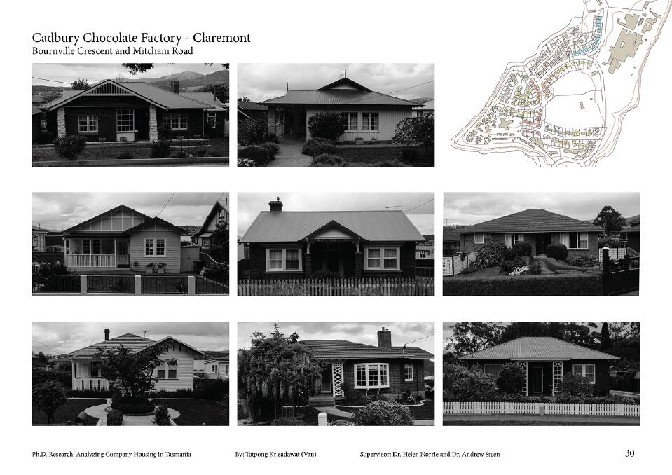Some of the remaining houses from the Cadbury garden village idea, including the concept map in the top-right corner.