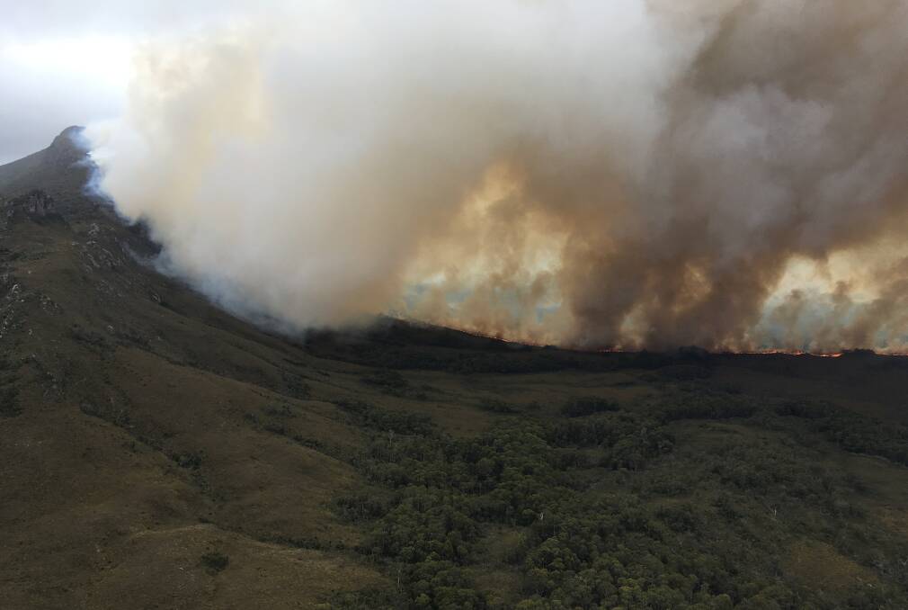 A bushfire in the Wilderness World Hertage Area in January. Picture: NSW RFS