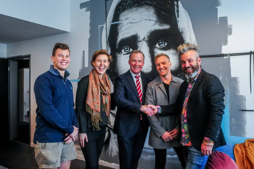 LAUNCH: Marcel Anstie, Tara Howell, Premier Will Hodgman, Toby Wilkin and Samuel Haberle at the launch of Change Overnight in York House. Picture: Neil Richardson