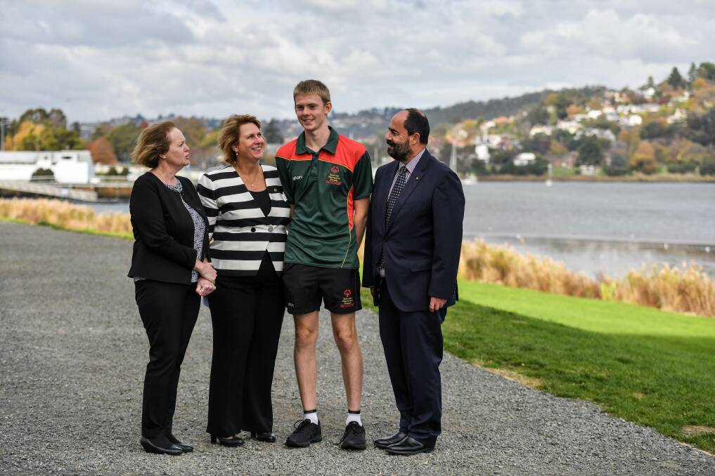 Labor's Carol Brown and Ross Hart with Special Olympics Australia CEO Corene Strauss and athlete Conner Sheppard. Picture: Scott Gelston