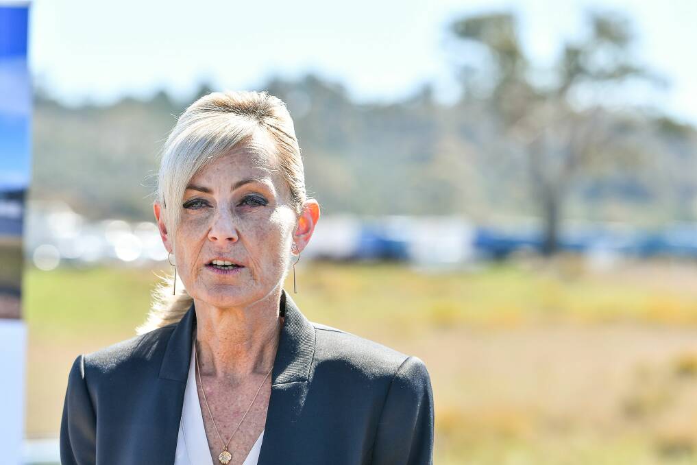 Corrections Minister Elise Archer speaks in Westbury in September. She reportedly hurried away when approached by the media and residents on Wednesday. Picture: Scott Gelston