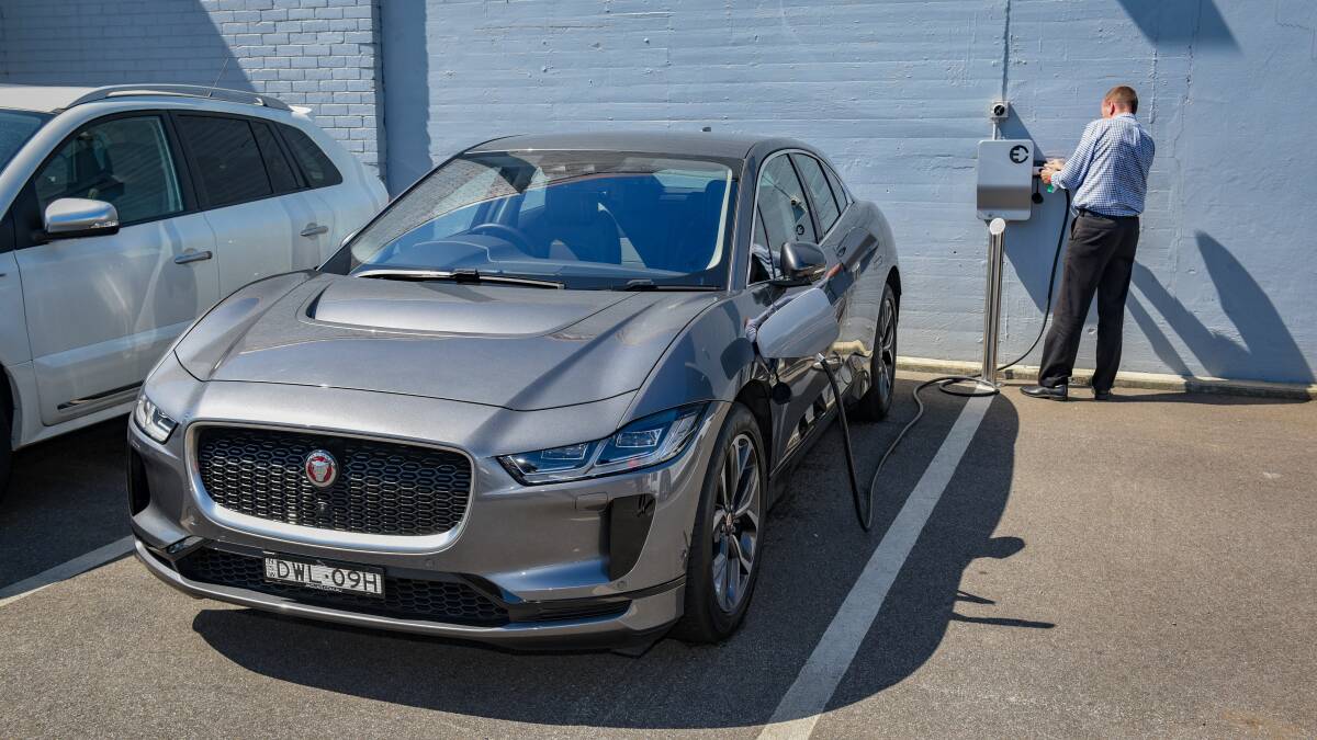 A Jaguar I-PACE at one of the charging stations in Launceston. Picture: Paul Scambler