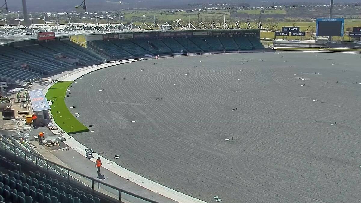 Resurfacing works on UTAS Stadium towards the end of 2019.