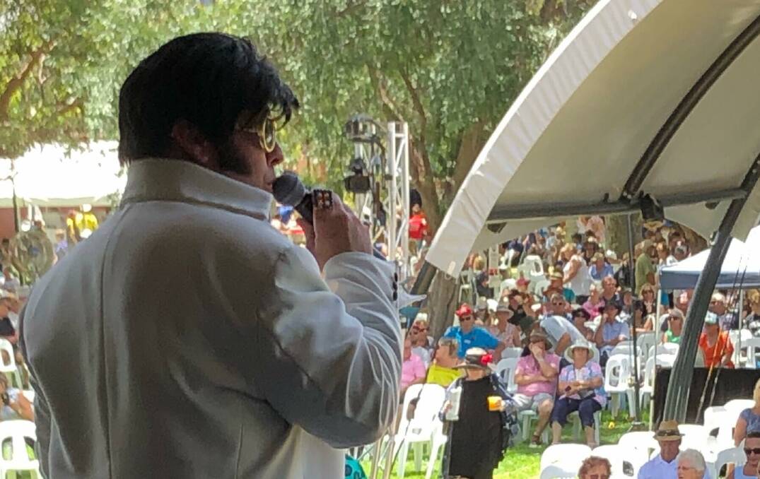 Launceston Elvis impersonator Adam Page took the main stage at Parkes Elvis Festival twice this week, reaching his goal three years early. Picture: Supplied