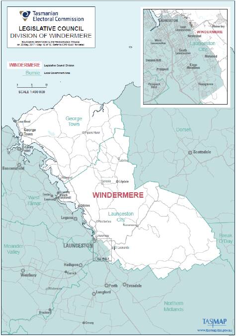 The electorate of Windermere. Image: Tasmanian Electoral Commission
