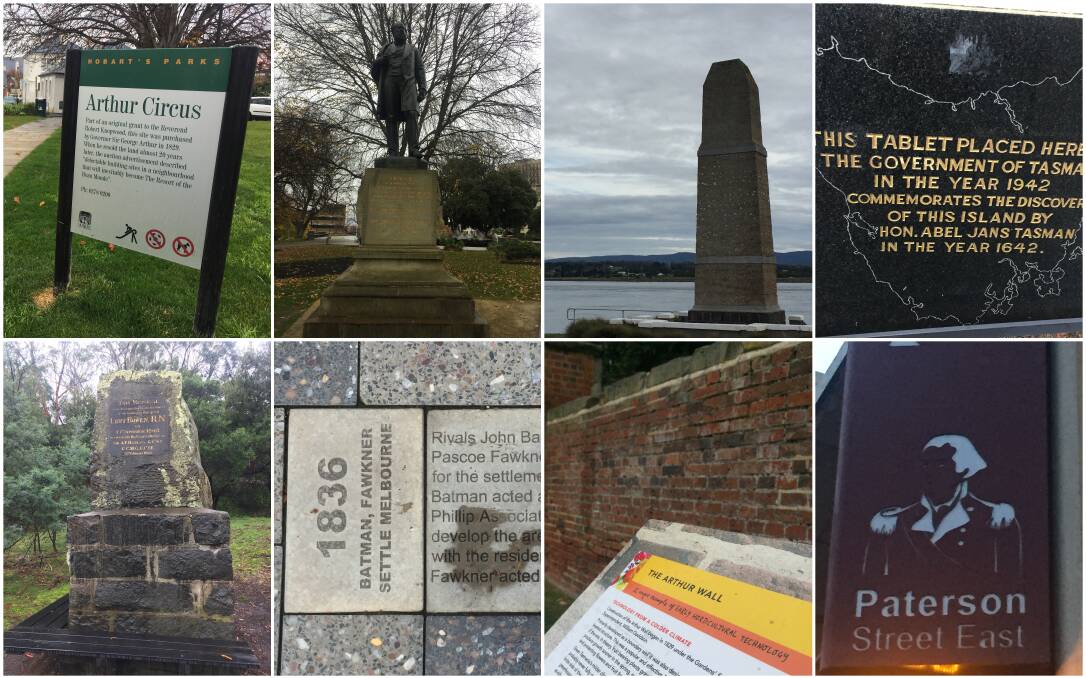 Some of the current monuments and recognition in Tasmania that has caused concern for the Aboriginal community, due to the figures participating in or promoting violence against Aboriginal people. Pictures: Adam Holmes