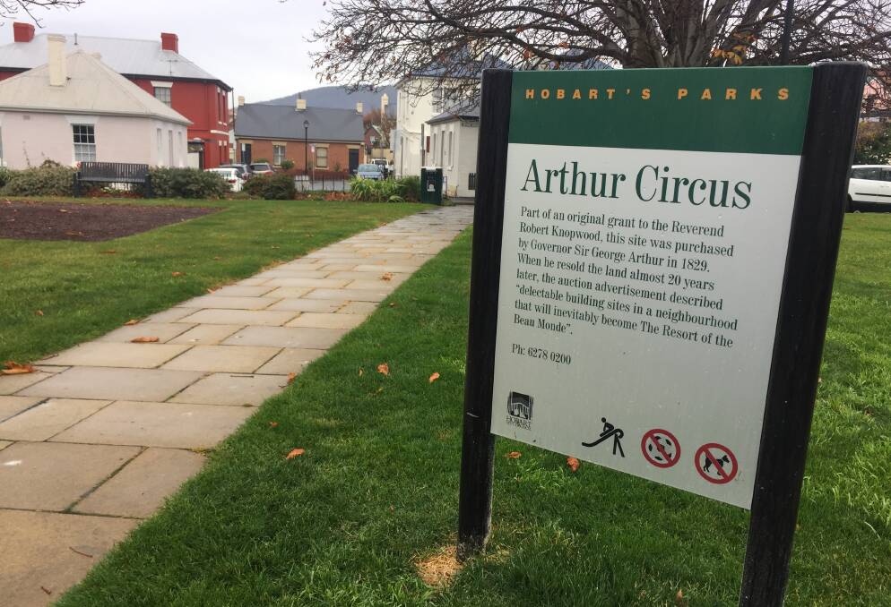 Arthur Circus in Battery Point is set among colonial buildings. Picture: Adam Holmes
