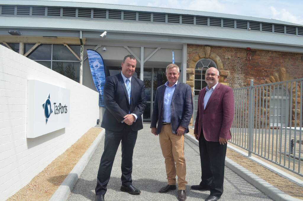 TasPorts acting CEO Anthony Donald, Infrastructure Minister Jeremy Rockliff and TasPorts chairman Stephen Bradford at the Launceston office opening. Picture: Adam Holmes