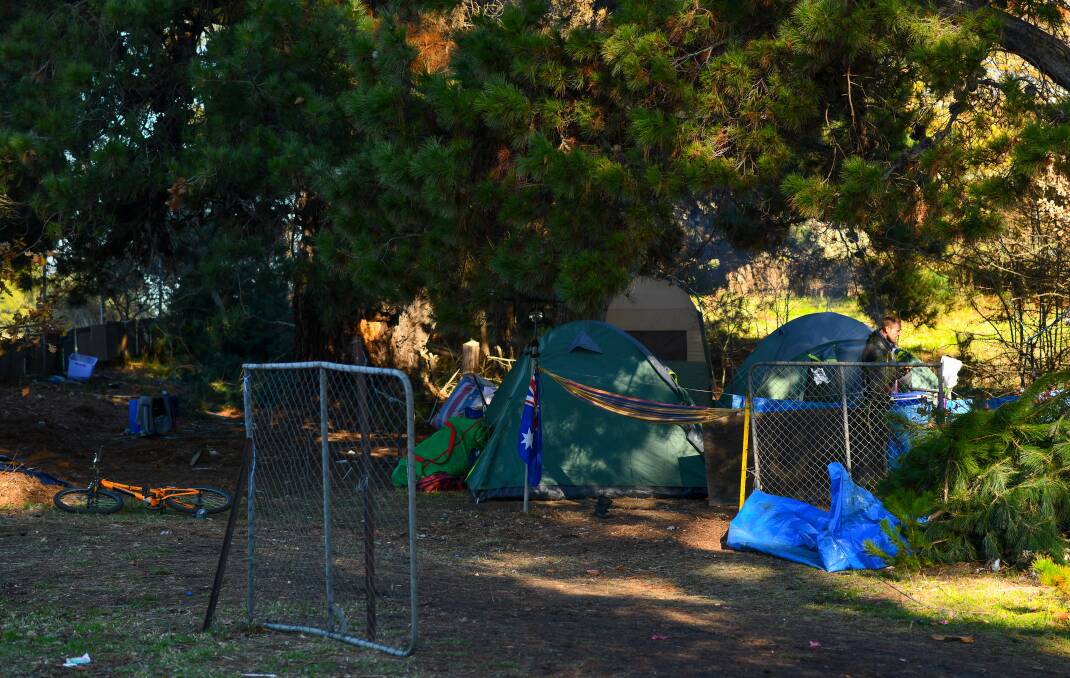 A homeless family set up a camp near Westbury Road in Launceston pre-COVID.