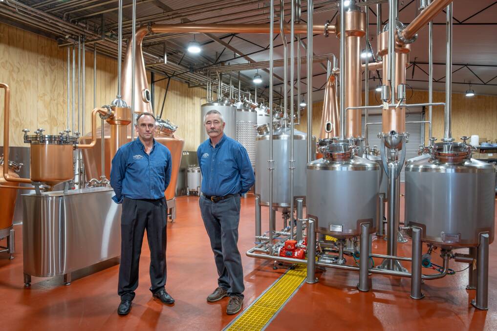 Kolmark managing director Mark Kolodziej and operations manager Tim Freeman have launched Western Tiers Distillery in Westbury. Picture: Craig George