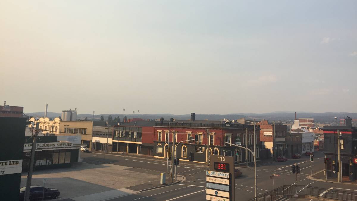 The view from The Examiner's office on Cimitiere Street as smoke crosses Launceston. Picture: Adam Holmes
