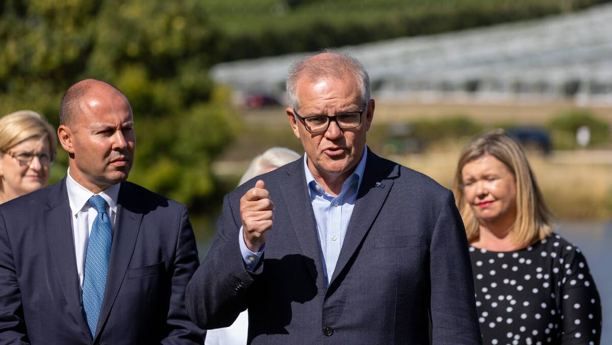Prime Minister Scott Morrison announced a cash-grant scheme in Tasmania on Monday for foresters and farmers to establish plantations. Picture: Cameron Towns