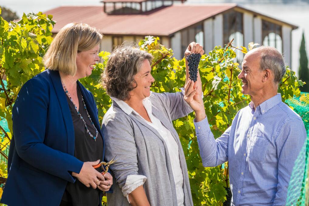 Bass Liberal candidate Bridget Archer, Cynthea Simmons and Primary Industries Minister Guy Barnett. Picture: Phillip Biggs
