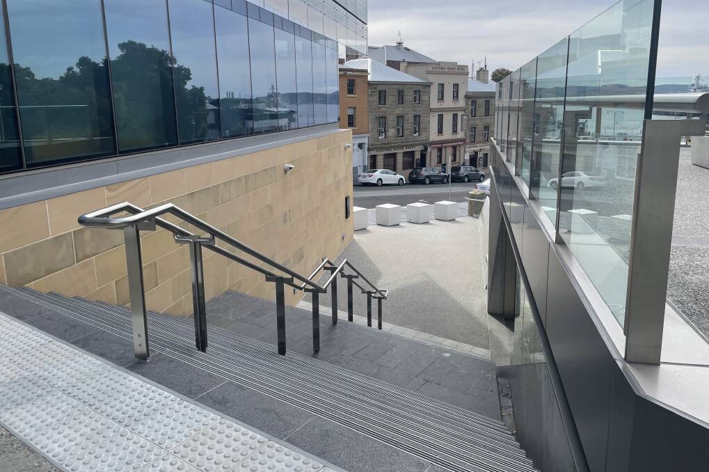 The stairs in the north-east corner of the Parliament Square redevelopment - the closest access point to the Hobart waterfront. Picture: Adam Holmes