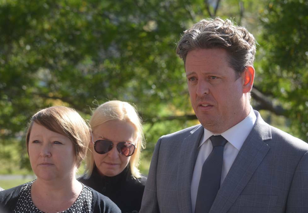Ben McGregor, joined by supporters, resigned as Labor candidate for Clark but is standing firm as president after a sexual harassment investigation. Picture: Matt Maloney