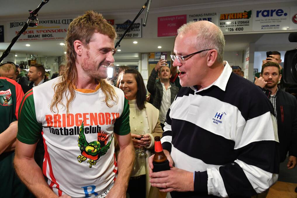 Jarrad "J-Rod" Cirkel and Prime Minister Scott Morrison at Bridgenorth Football Club prior to this year's federal election. Picture: AAP