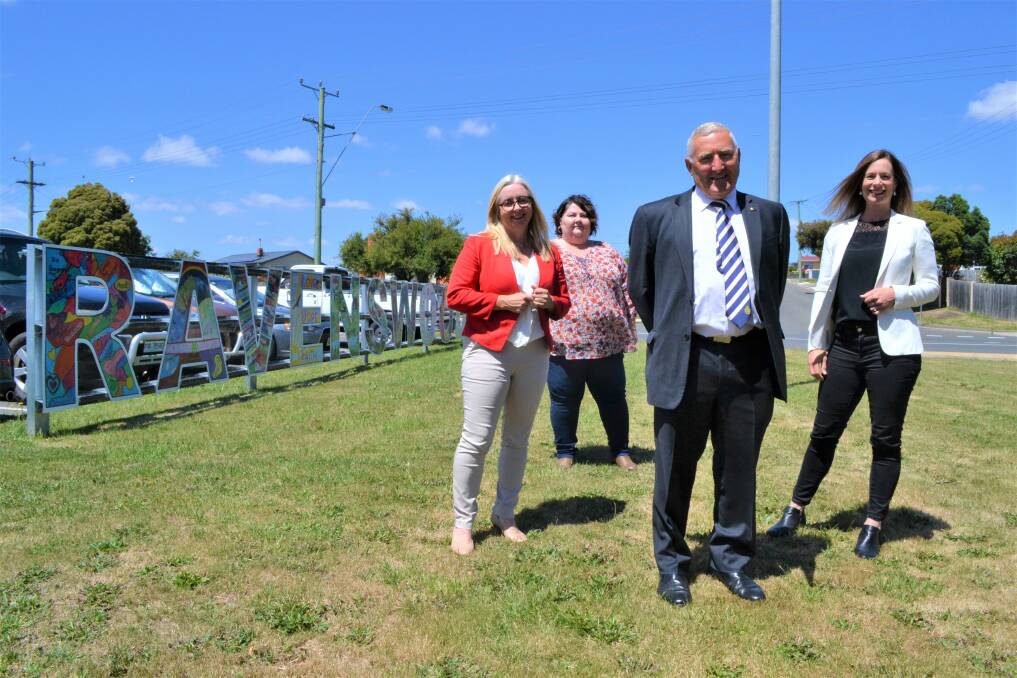 Former federal Bass MHR Geoff Lyons will run for Labor in the Windermere upper house election in May, pictured with Michelle O'Byrne, Jennifer Houston and Bec White. Picture: Adam Holmes