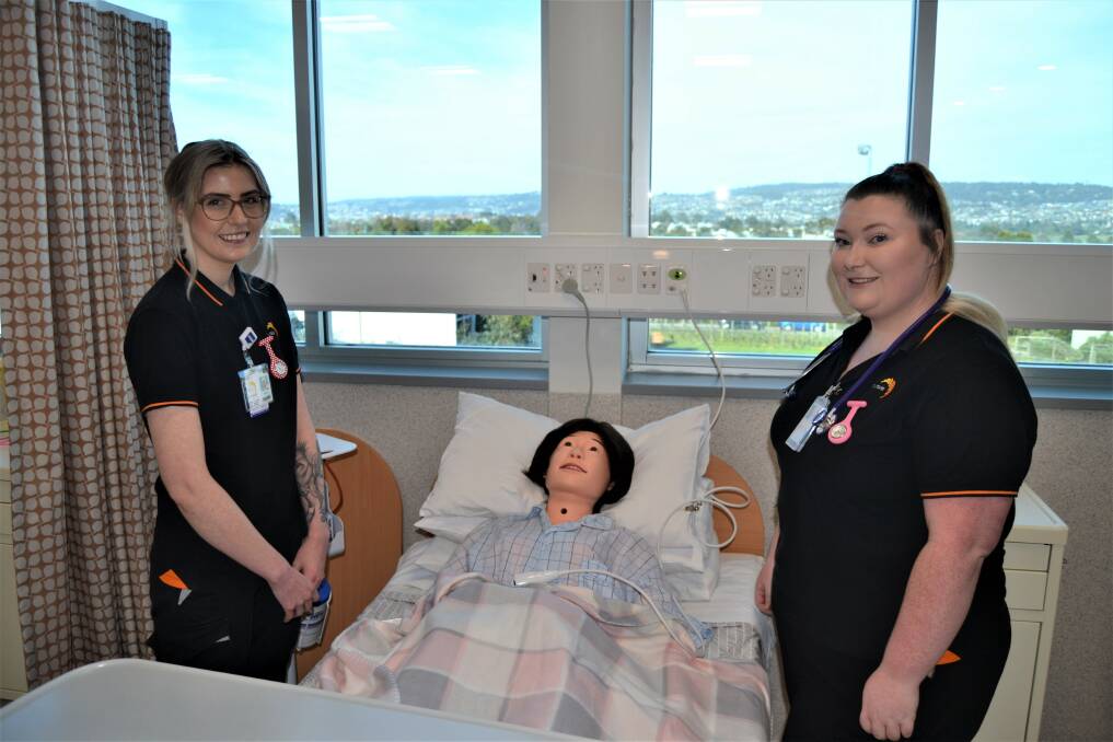 TasTAFE Diploma of Nursing students Casey Gee-Mackrill and Kirra Pollington in one of the new workplace-simulated wards at the Alanvale campus. Picture: Adam Holmes