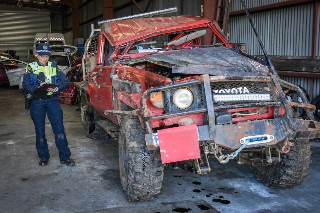 The Landcruiser at the police garage following the fatal crash on September 27 last year. Picture: Paul Scambler