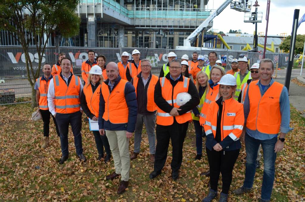 Premier Peter Gutwein and other Liberals in high-vis with local leaders in the construction industry. Picture: Adam Holmes