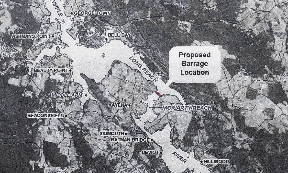 The Tamar Lake Inc proposal involves the addition of a barrage south of Bell Bay to turn the upper Tamar into a freshwater lake, while controlling water levels.