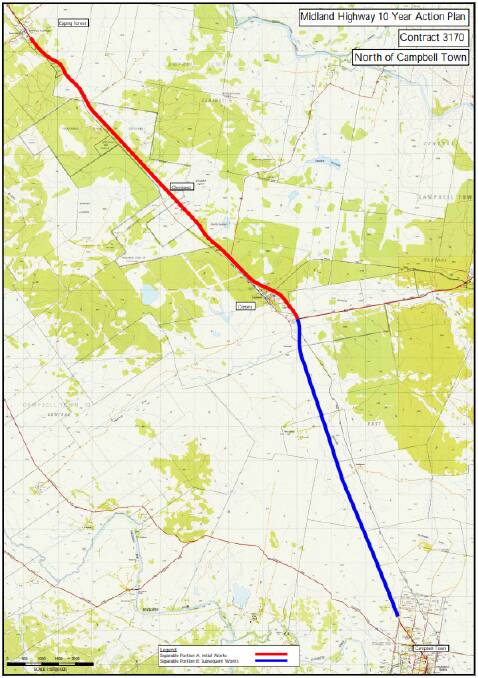 The northern red portion - which includes the majority of the vegetation removal - will be finished first, followed by the blue southern portion.