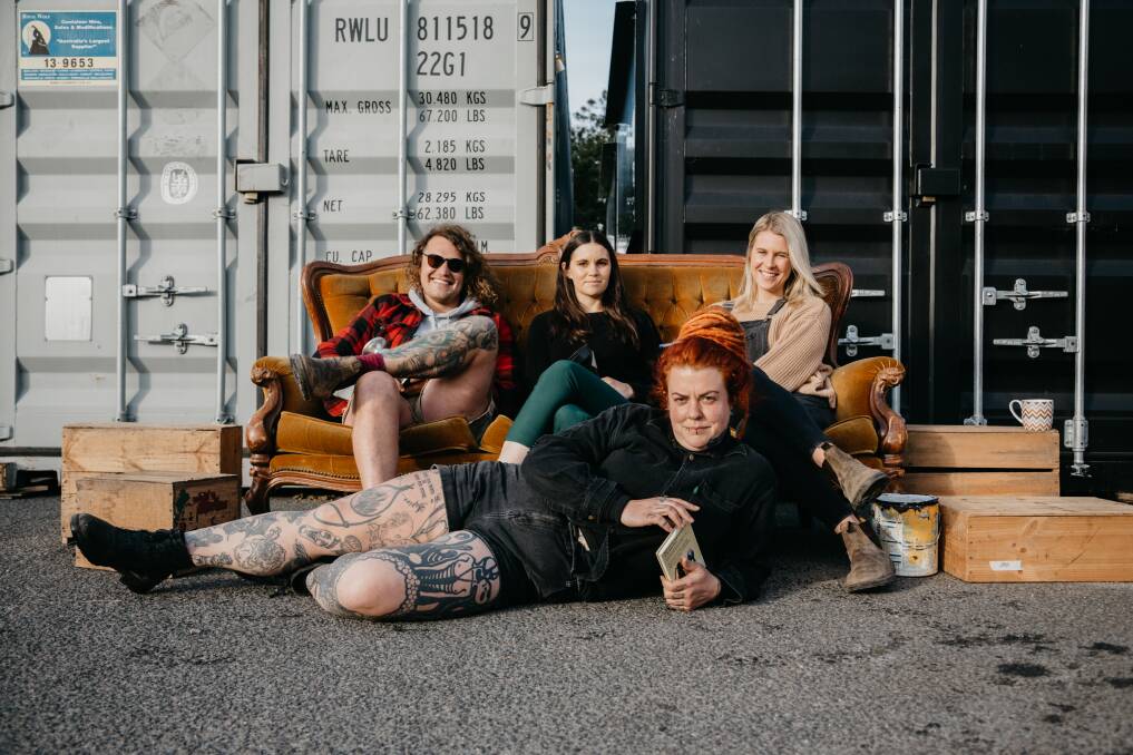 POP-UP EVENT: KEVIN Collective event organisers Warwick Daniel, Carina Walton, Ella Hill and Stella Thomson will launch a pop-up speakeasy bar in a warehouse on Wellington Street for the next two weekends. Picture: Lara Cooper