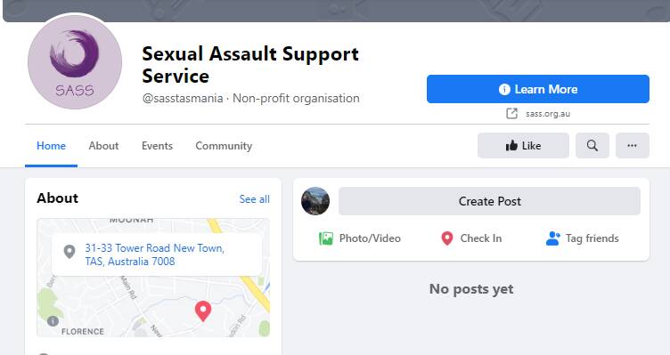 The Tasmanian Sexual Assault Support Service's Facebook page was taken down as part of Facebook's Australian news ban.