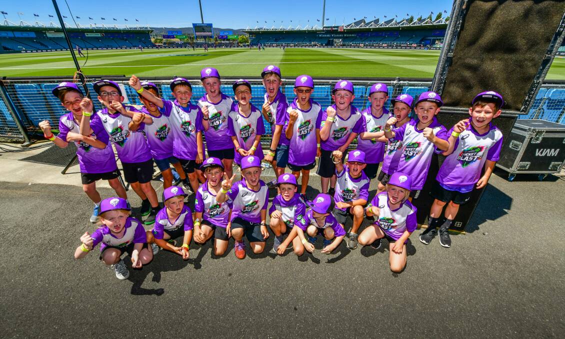 Junior players had the best seats in the house for the BBL and WBBL at UTAS Stadium on Sunday. Picture: Scott Gelston