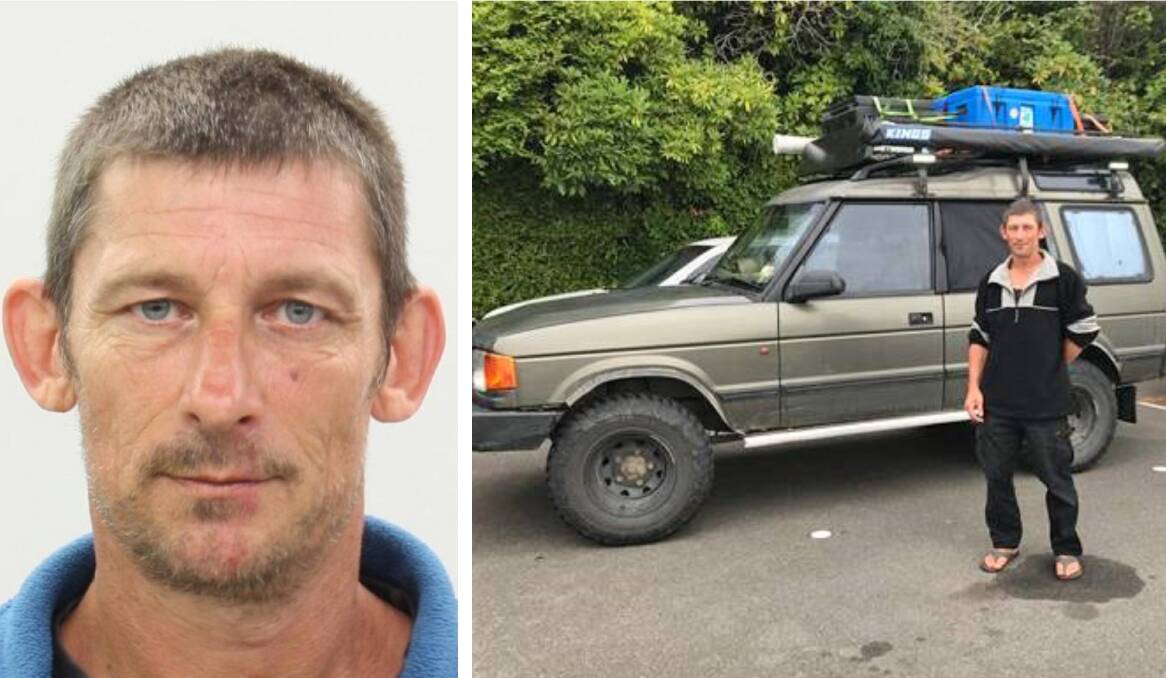 Shaun Robert Dolan was last seen on April 1 in the area near Bellingham, Weymouth, Bridport and George Town and, right, his Landcruiser Discovery with registration H22JD.