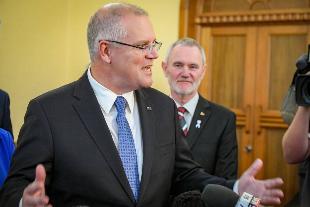 Prime Minister Scott Morrison makes major funding announcements in Launceston ahead of last year's federal election. Picture: Paul Scambler