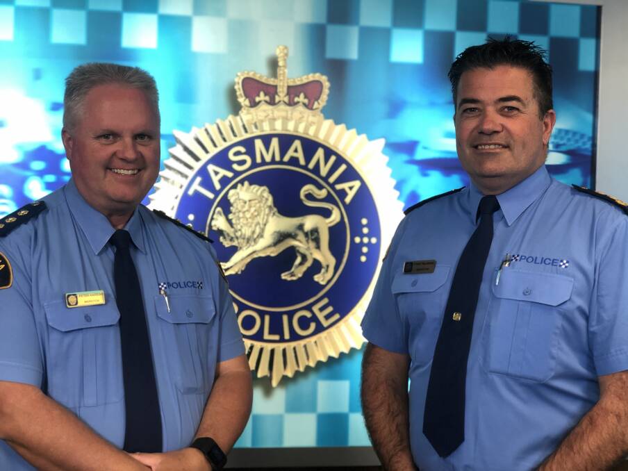 Peter Harriss has been appointed Commander of Strategy and Support, while Stuart Wilkinson is the new Commander of the Northern District. Picture: Tasmania Police