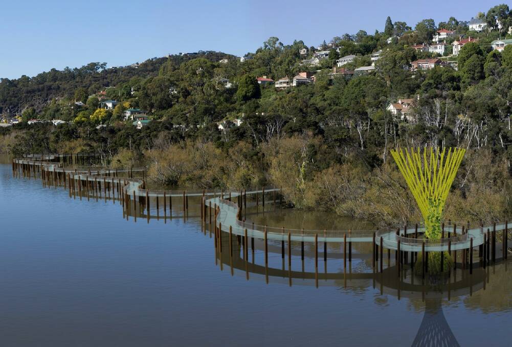 An early illustrative image of a walkway around wetland on the Tamar's western shores in Launceston. Image: TEMT/Department of State Growth