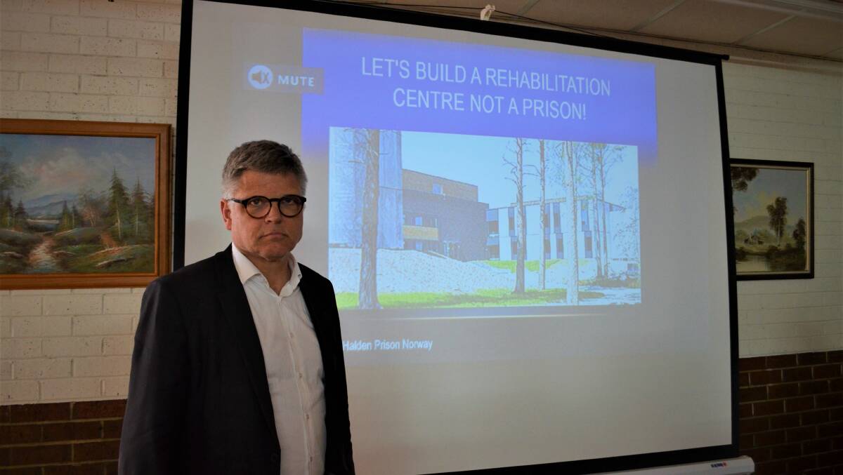Greg Barns SC gave a presentation in Deloraine on Sunday outlining his vision for a "rehabilitation centre" rather than a Northern Regional Prison. Picture: Adam Holmes