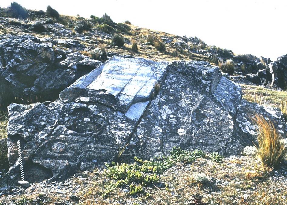 The missing section of the Greenes Creek rock carvings on the West Coast, which TMAG removed in the 1960s, rather than wait for advice and support from the Institute of Aboriginal Studies. Picture: Peter Sims OAM