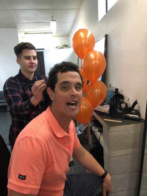 Ben prepares for the head shave. Picture: supplied