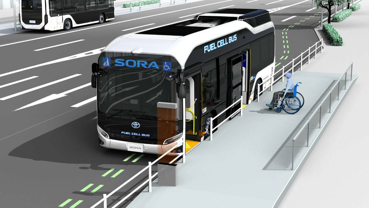 The Toyoto Sora hydrogen-powered bus will be used at the Tokyo Olympic Games, billed as the "Hydrogen Games". Picture: Supplied to Canberra Times
