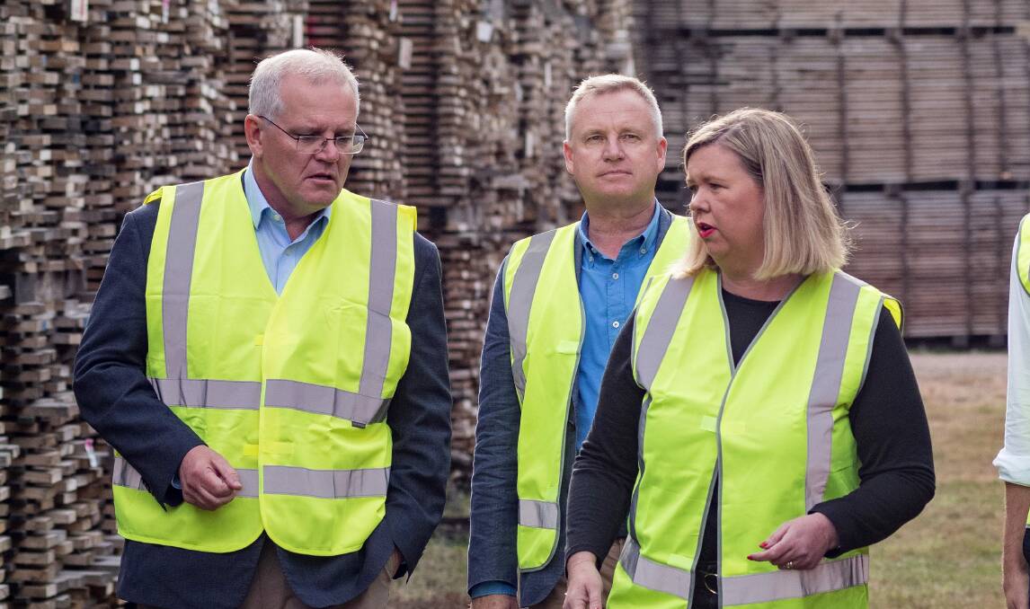 Former prime minister Scott Morrison, Premier Jeremy Rockliff and Bass Liberal MHR Bridget Archer in Launceston during the election campaign. Picture: Phillip Biggs