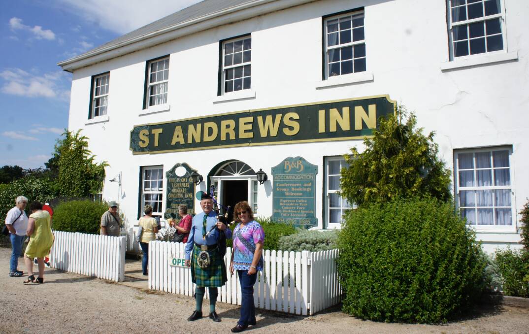 Piper Greg Parkinson and Mayor Mary Knowles were among the guests during a busy first day at St Andrews Inn. Picture: Supplied