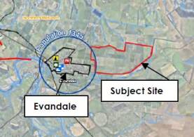 The location and size of Ridgeside Lane in relation to Evandale.