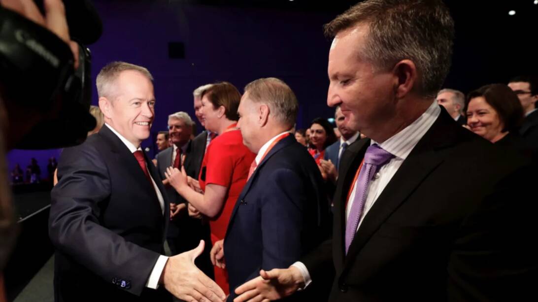Opposition Leader Bill Shorten and shadow treasurer Chris Bowen at Labor's national conference in Adelaide this week. Picture: Alex Ellinghausen