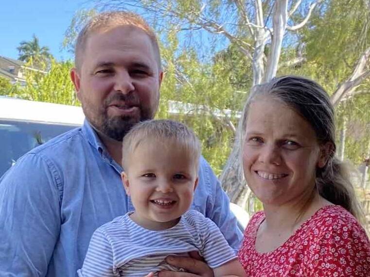 Powranna family Dallas, Alfie, 3, and Rosanna Kotrba, followed all Tasmanian advice, but a last-minute policy change left them stranded in Victoria. Picture: Supplied