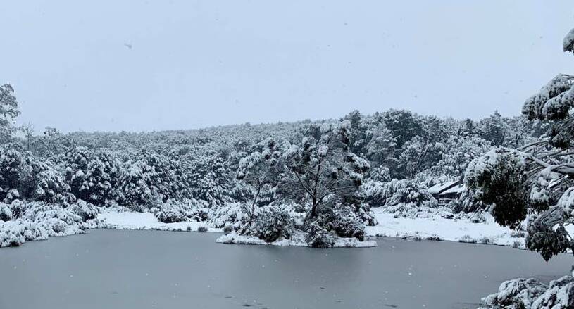 Snow fell at Cradle Mountain throughout the weekend, as fears grow for a missing Victorian bushwalker. Image: Cradle Mountain Lodge