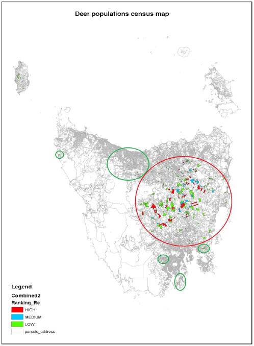 The distribution of wild fallow deer, with the survey to focus on the area within the red circle.