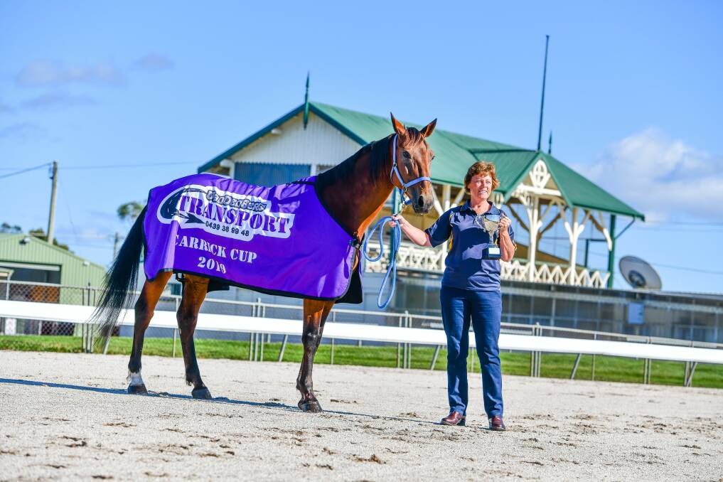 MILESTONE: Carrick Park Pacing Club secretary Sandra Rybarczyk with Art Edition ahead of the Carrick Cup on Saturday. Picture: Scott Gelston