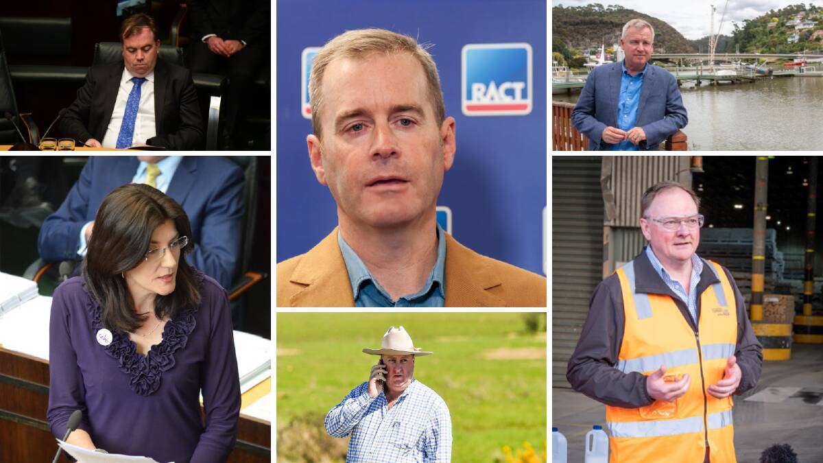 (Clockwise from top-left) Nic Street seems most likely to be elevated to cabinet, Michael Ferguson and Jeremy Rockliff have the most experience, Roger Jaensch could be in the mix for education, John Tucker will likely stay on the backbench and Jacquie Petrusma has avoided controversy and could get more responsibilities.