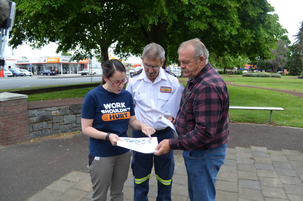 Park concern: Unions Tasmania secretary Jessica Munday, Guy Hudson and intensive care paramedic Peter James. Picture: Harry Murtough