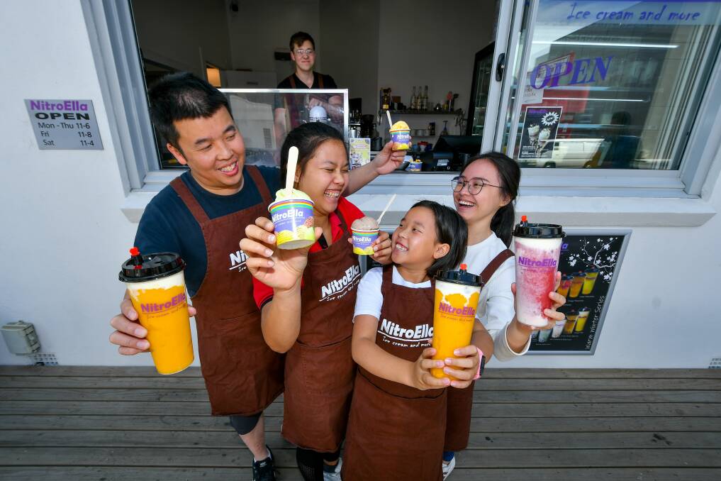 nICE work: Anthony Kwong,Sarocha Jones, Elise Kwong and Selly Chou celebrate the 1st birthday of Nitro Ella on York St as Haemish Richardson makes up a drink in the background. Pictures: Scott Gelston