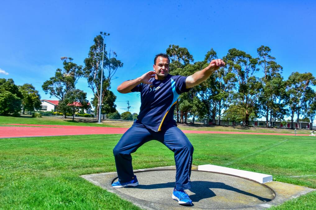 Hulkomania: Tasmanian paralympic champion Todd Hodgetts training at St Leonards Athletic track. Picture: Neil Richardson